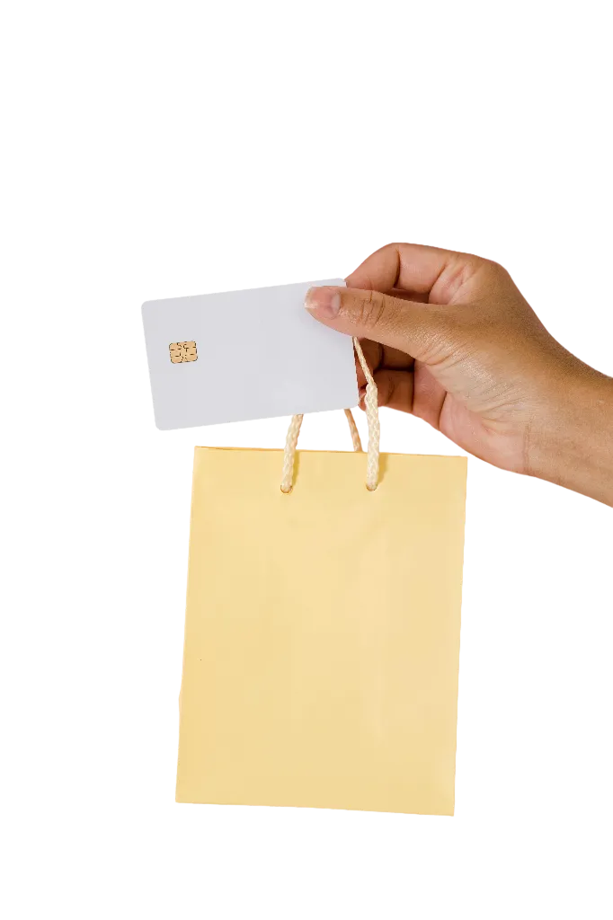 Hand holding card with gift bag
